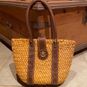 XOXO Cornsilk Straw Satchel with Brown Vinyl Trim